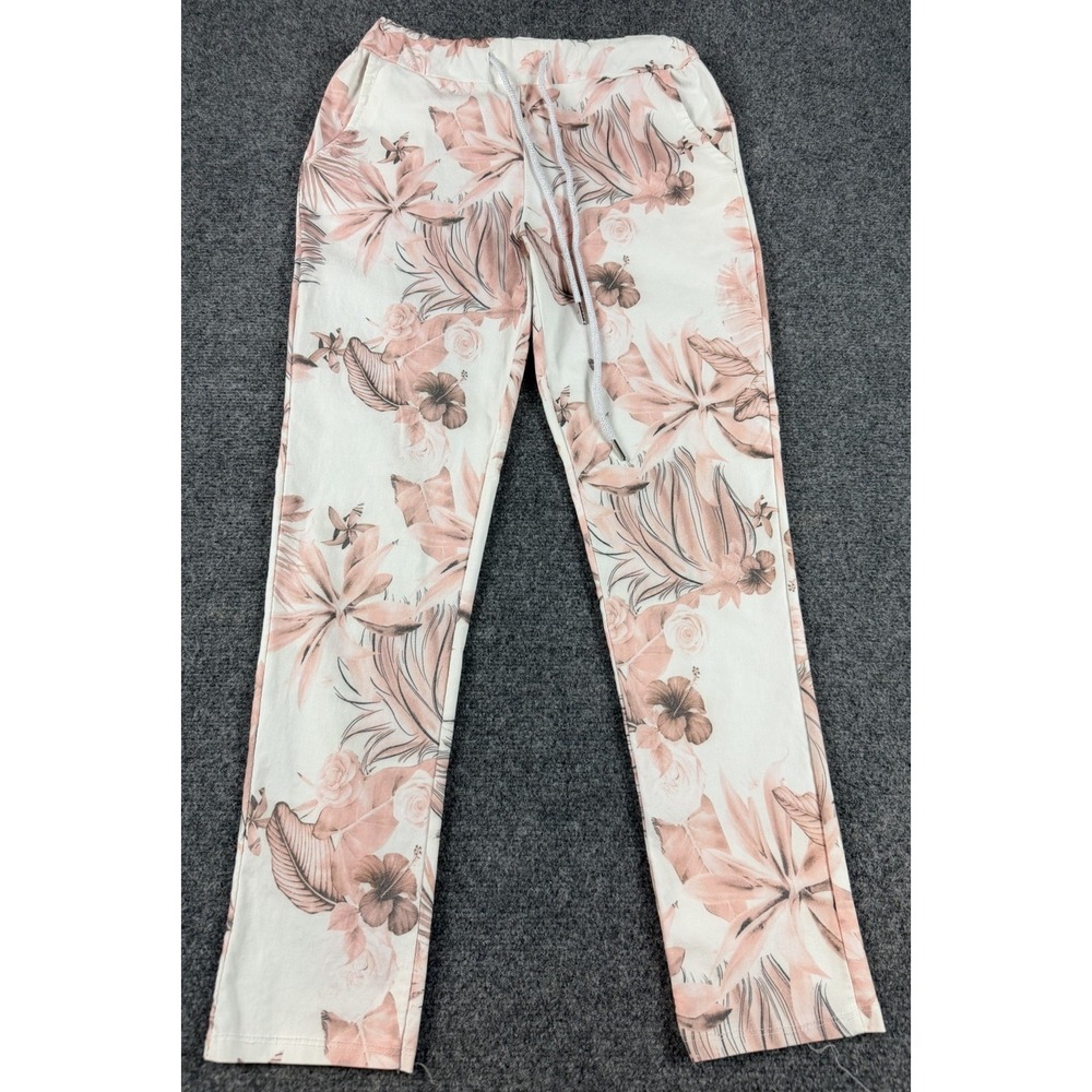Gigi Moda Woman's Pull On Pants 26W Drawstring Pink Floral Beach Pants Italy